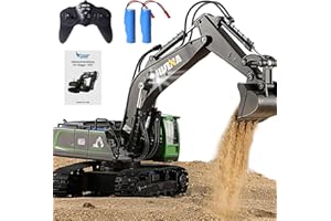 PENGBU RC Ferngesteuerter Bagger Ferngesteuert ab 3 4 5 6 7 8 Jahre, 11 Kanal RC Excavator, RC Bagger mit Fernbedienung, Metallschaufel und Lichtern, 2.4GHz Bagger Spielzeug Kinder Kettenbagger