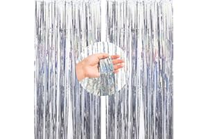 SHAO HUA 2PCS Cortinas de Oropel,Foil Curtains,Metálicas Fringe Cortinas,Fringe Shimmer Cortina,Fiesta de la Boda Fiesta de Cumpleaños,Decoraciones Bricolaje Ventana/Puerta Apoyos Foto/Fotomatón(Plata,1x2.5m)