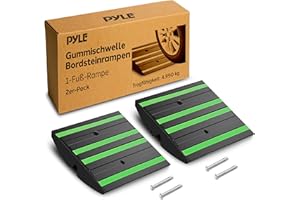 ‎PYLE Pyle 12" Rubber Threshold Ramp Heavy Duty Non-Slip Rubber Easy Fit with Expansion Bolts Green Reflective Strips Ideal for Driveways, Walkways and Vehicle Ramps, 30.5 x