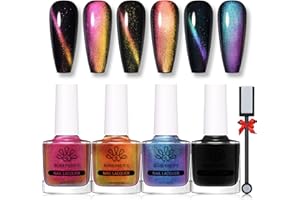 BORN PRETTY 6ml 3D Cat Eyes Chameleon Nail Polish 3 Colors Set, Black Base Polish with Magnet Sticks