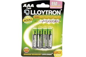 LLOYTRON NiMH Rechargeable AccuPower Batteries / AAA Size / 550mAh / 4 Pack - B014