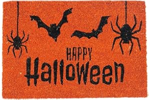 Nicola Spring Halloween Coir Door Mat 60 x 40cm Orange Design - Decorative Indoor Front Door Rug, Durable Natural Coir Entry Dirt Trapper with Non Slip PVC Backing, Outdoor Boot Scraper Doormat