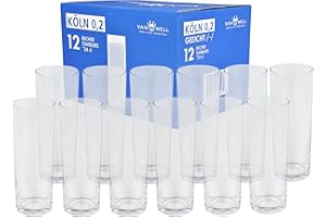 VAN WELL Köln, 12 bicchieri da birra, bicchieri cilindrici alti e stretti per birra Kölsch, in vetro, 0,2 l
