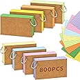 A7 Flash Card, 8 Pack 800 Pcs Revision Cards Index Cards Ruled Flashcards Multicolor Kraft Paper Notecards Cue Cards with 9 Metal Binder Rings for Office School Home Study Record