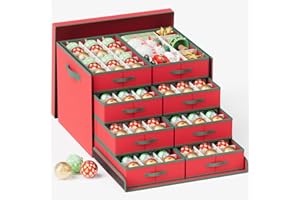 Mutool Christmas Bauble Storage Box With Dividers, 144 Compartment Xmas Ornament Storage Container with 8 Removable Tray, Large Christmas Storage Bins,Perfect for Holiday Decorations (Red)