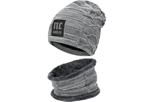 Bequemer Laden Hommes Femmes Hiver Bonnet Chapeau Écharpe Ensemble Chaud Tricot Chapeau Épais Polaire Doublé Hiver Bonnet Cache-Cou pour Hommes Femmes