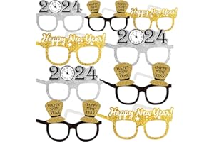 YiiiGoood 2024 Silvester Deko 9pcs Partybrillen Neujahr Spassbrillen Happy New Year Silvester Brillen Silvesternacht Weihnachten Frohes Neues Jahr 2024 Lustige Foto Booth Dekoration Glitzer Gold
