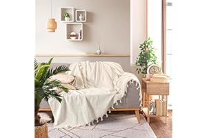 Milam London 100% Cotton Large Throw For Sofas | Beds | Settees | Bed Throw Double Size | Sofa Throws Large 2 Seater | 200 x 230 cm Cream