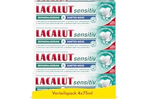 ‎LACALUT LACALUT Sensitive Remineralisation & Gentle White Pack of 4, Reduces Pain Sensitivity, Gently Removes Discolouration, Remineralises Enamel, 4 x 75 ml
