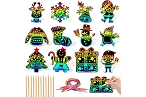 JULMELON Christmas Scratch Art, 36 PCS Christmas Crafts Kits Rainbow Magic Scratch Paper Cards Xmas Hanging Ornaments Decorations DIY Winter Holiday Party Favors