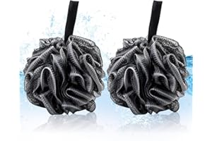 HALERCAY 2 Stück schwarzer Badeschwamm,Leicht Schäumend Extra groß Weiche Masche,Duschschwamm für Körperpeeling,Körperbürste,Bequem und Weich