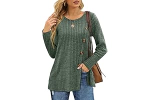 Aokosor Womens Long Sleeve Tops Ladies Lightweight Jumpers Button Front Slit Tunic