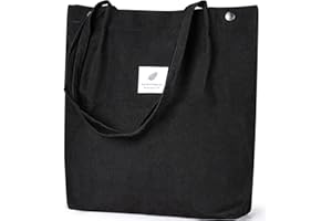WantGor Corduroy Totes Bag Women's Shoulder Handbags Big Capacity Shopping Bag (Large Black)