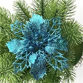 12-Piece Glitter Christmas Tree Decoration Ornaments Flower Decoration Christmas Tree Pendants Blue 16 cm