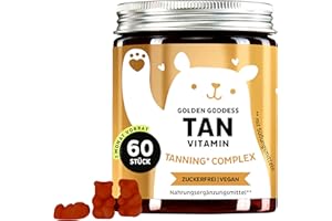 ‎BEARS WITH BENEFITS Golden Goddess Tanning Gummies - with Lutein, Astaxanthin, Vitamin C, E, Beta-Carotene, Calcium & Copper - 60 Pieces (1 Month Supply) - Sugar Free, Vegan - Bears with Benefits​