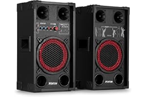 Fenton SPK108 – Altavoces Activos PA 8 Pulgadas con Amplificador Integrado, Bluetooth, MP3, USB, SD, Doble Entrada de Micro con Eco Ajustable Sonido Potente para Fiestas Karaoke