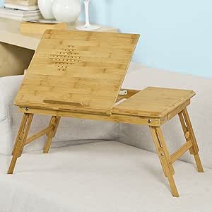 100% Natural Bamboo Foldable Laptop Table, Folding Bed Table, FBT04-N + A placemat Free!