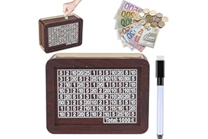 YZZAOO Hucha de Madera, Cajas Retro de Madera para Almacenamiento de Dinero, Hucha con Contador, Reutilizable Hucha Ahorro para Ayudar a Los Niños a Desarrollar el Hábito de Ahorr (1000€)