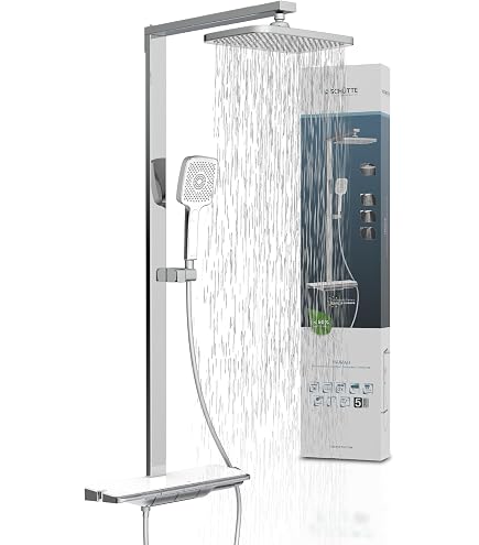 MocArt Regendusche Duscharmatur Mit Thermostat - 5 Funktionen, ABS Kopfbrause 30x20cm, Metallic Grau