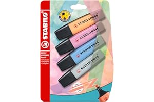 Stabilo Evidenziatore BOSS ORIGINAL Pastel - Pack da 4 - Arancione Papaya/Fucsia Freddo/Azzurro Cielo/Grigio Polvere