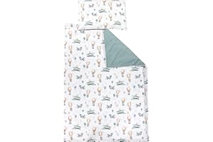 TupTam Set di Biancheria da Letto per Bambini Ragazzi Ragazze 2 Elementi, Volpi su un aereo/Verde, 135x100 cm