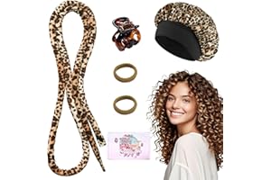 Baolivi Heatless Curls Lockenwickler Über Nacht, Kleines Locken Ohne Hitze Locken Über Nacht Heatless Overnight Curls Band, 5 PCS Lockenwickler Set mit Schlafmütze für Lange Haare (Leopardenmuster)
