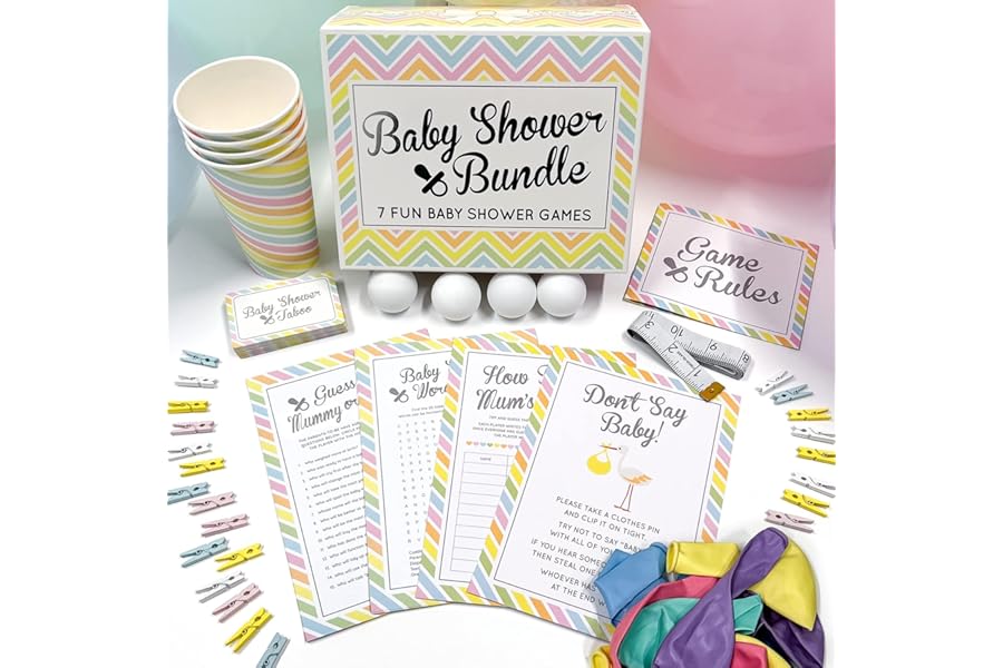GutterGames 7 Shower Games Bundle - Exciting Shower Games for Icebreakers, Neutral Decorations, Favours, and Balloons - Ideal for Gender Reveal Parties and Shower Ideas (7 Games)