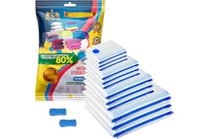 Amazon Brand Plus【12Pz】+Omaggi. Realife Sacchetti Sottovuoto Per Vestiti & Piumoni 3° Generazione Doppio Strato Alta Qualità. Sacchi Sottovuoto Salvaspazio Maxi Formato Buste Sottovuoto Jumbo