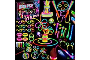 Besdiyart 378 Stück Knicklichter Party Set, Leuchtstäbe mit 200 Verbinder, Leuchtspielzeug Schleuder, Leuchtstab Glasfzaser, Leucht Brille, Armreif, Leuchtspielzeug für Festival Hochzeiten Geburtstag