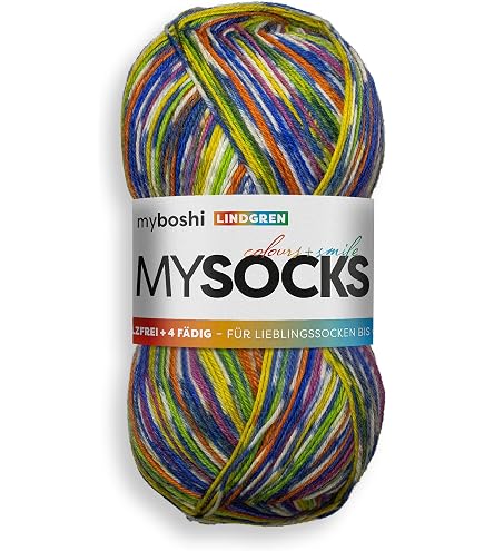 Myboshi Mysocks 4-fädige Sockenwolle – 100g Knäuel, Ökotex-zertifiziert, Farbe Grün (Skogen), 5 Stück
