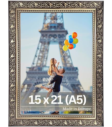 Cadre Photo Baroque CABBEL CELI Blanc-Or 15x21 Cm - Style Vintage Avec Verre Acrylique Incassable