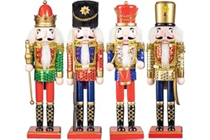 KI Store 4 Stuck 30 cm Weihnachten Nussknacker Groß Holz Nussknacker Figur Weihnachtsdekoration (Shinny)