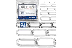 NIETFULLTHINGS 25 cm = 0,25 m łańcuszek ze stali nierdzewnej o grubości 8 mm, towar sprzedawany na metry, V4A, łańcuch żelazny, długie ogniwo w jednym kawałku, A4, łańcuch odcinający DIN5685, łańcuch stalowy DIN763,