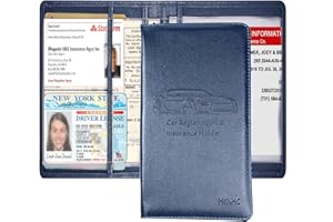 HIIXHC Car Registration and Insurance Card Holder - Leather Vehicle Glove Box Automobile Documents Paperwork Wallet Case Organizer for ID, Driver's License, Key Contact Information Cards - Men&Women, Deep