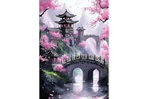 NEWENMO DIY Architettura Cinese Diamond Painting Kit,Fiore di Ciliegio Pittura Diamante per Adulti,5D Diamant Crystal Art Kits,Ricamo a Punto Croce Artigianale,per Decorazione Della Casa 30x40cm