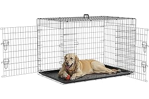 PawHut Transportín de Perro de 2 Puertas Jaula de Alambre para Perros Plegable con Asa Acero 121x74,5x81 cm Negro