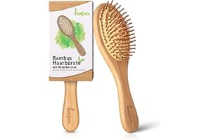 ‎LAMPOX lampox - Bambus Haarbürste Holz mit Naturpins, Pins aus Bambus, Entwirrbürste, Detangler, antistatisch, Anti-Frizz, Lockenbürste, Holzbürste, Haarbürsten