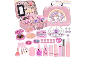 TUDOU Kids Makeup Set for Girls, Real Washable Girls Makeup Kit with Cosmetic Bag, Childrens Princess Pretend Play Toys Presents Make Up Christmas Birthday Gifts for 3 4 5 6 7 8 9 10 11 12 Years Old Girls