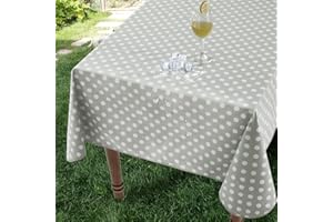 Romanstile Oilcloth Tablecloth, Wipe-Clean Outdoor Tablecloth, 140 x 180 cm, Grey with Dots, PVC Waterproof Garden Tablecloth, Weatherproof Plastic Tablecloth for Wedding, Birthday Party, Spring