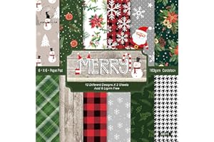 JUMYEE 6"×6" Christmas Scrapbook Paper Pad Craft Cardstock Scrapbooking DIY Holiday Photo Album Crafts Origami Art Background Decorative Card Making 24 Pieces (Santa Claus Snowman)