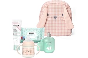 Suavinex, Mochila Guardería para Bebés, Canastilla - Regalo para Bebé con: Baby Cologne Memories 100 ml + Crema Pañal 50 ml + Pack 25 Toallitas Dermohidratantes + Taza de Aprendizaje, Conejo, Rosa