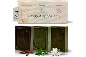 GREEN FADEL Sapone di Aleppo Luxury, Set da 3 pezzi: Alloro, Oud & Ambra, Gelsomino, con Olio d'Oliva e Olio di Alloro, Sapone all'Olio d'Oliva