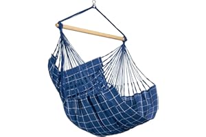 ‎LA SIESTA LA SIESTA® - Domingo Hängesessel Kingsize- Wetterbeständiger mit Bambus-Holz, 360° Drehbarkeit, Großzügigen Maßen - Komfortables Highlight für Garten, Balkon und Terrasse. (Marine)