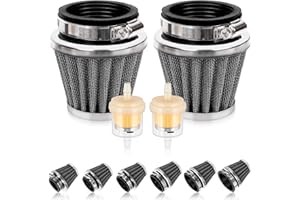 Swpeet 2Pcs 50mm Motorcycle Air Filter with 2Pcs Fuel Filter Replace Assortment Kit, Universal Cone Intake Breather Cleaner Replacement for 50cc 110cc 125cc 150cc 200cc Atv Dirt Bike, Scooter (Black)