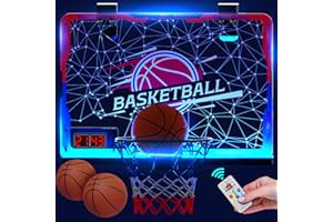 SKERITO Mini Basketball Hoop for Kids with LED Lights, Automatically Scoring Indoor Set, Wall Mounted Includes 3 Balls Toy Gifts for Boys Girls