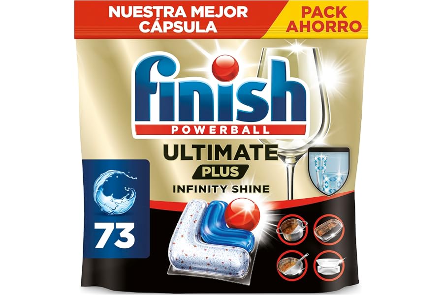 Finish Ultimate Plus Infinity Shine, Pastillas para el Lavavajillas, limpieza y brillo intensivos, y protección del cristal, 