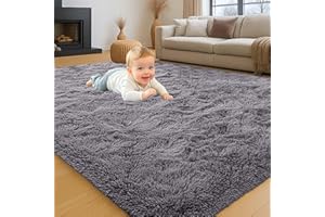 INSPIRE HOMEWARE Grey Rug Bedroom 120 x 170 cm, Soft Fluffy Rugs for Living Room - Non Shedding Modern High Pile Carpet for Dining Room, Nursery Rug for Kids Room