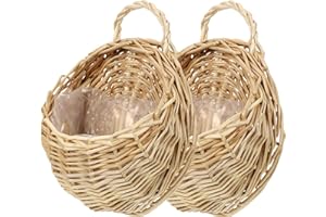 AOKWAWALIY 2 cestini da appendere alla parete in rattan, decorazione per matrimoni, porta d'ingresso, cestino intrecciato per orchidee, vasi per piante da appendere, cestino vintage in legno