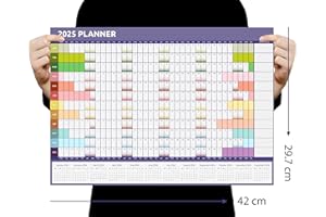 Evelay 2025 Wall Planner Calendar A3 Size (42.0 x29.7cm) Full Year to View for Home Office Work School (Rainbow)
