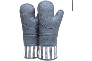 DETA KITCHEN Heat Resistant 550 Degree Oven Gloves, Silicone Oven Hot glove - 1 Pair, Extra Long Professional Baking Oven mitts - Food Safe,Pot Holders Cooking,Grilling,Kitchen (Grey)